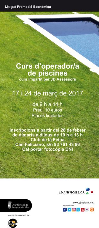 Obertes les inscripcions per al curs d'operador i operadora de piscines 