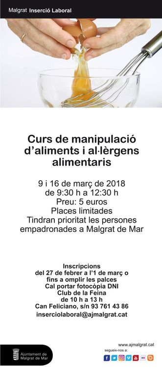 Nou curs de manipulació d'aliments i al·lèrgens alimentaris