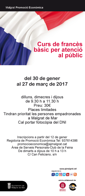S'obren les inscripcions per a un curs de francès bàsic per atenció al públic, aquest dijous