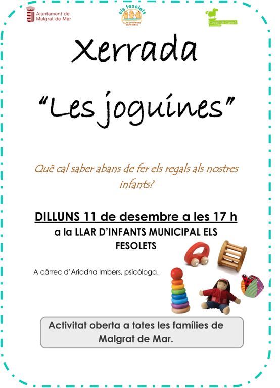 Xerrada sobre què cal saber abans de fer regals als infants, l'11 de desembre a la Llar d'Infants Els Fesolets