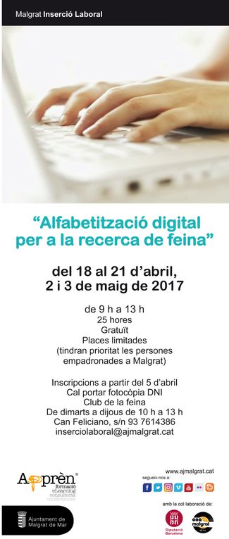 Inscripcions obertes per al curs d'alfabetització digital per a la recerca de feina