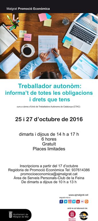Obertes les inscripcions per al curs sobre els drets i les obligacions dels treballadors autònoms