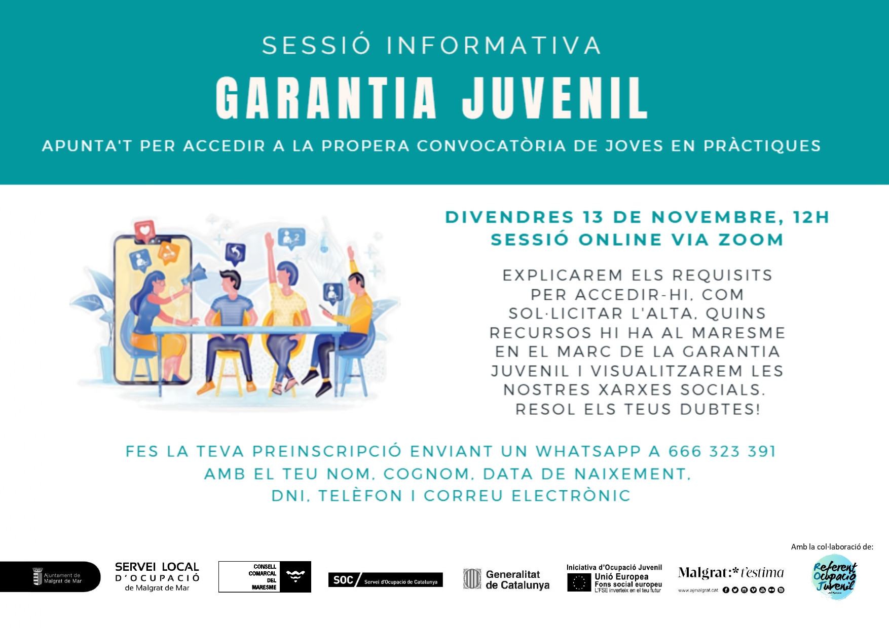 Sessió virtual informativa sobre la Garantia Juvenil, el 13 de novembre
