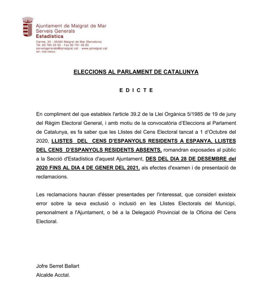 Publicades les llistes del cens electoral per a les eleccions del 14 de febrer
