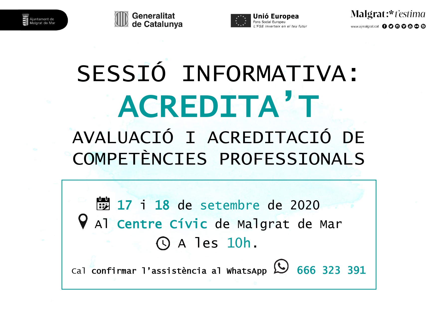 2 noves sessions informatives de la convocatòria per acreditar les competències professionals adquirides per l'experiència laboral