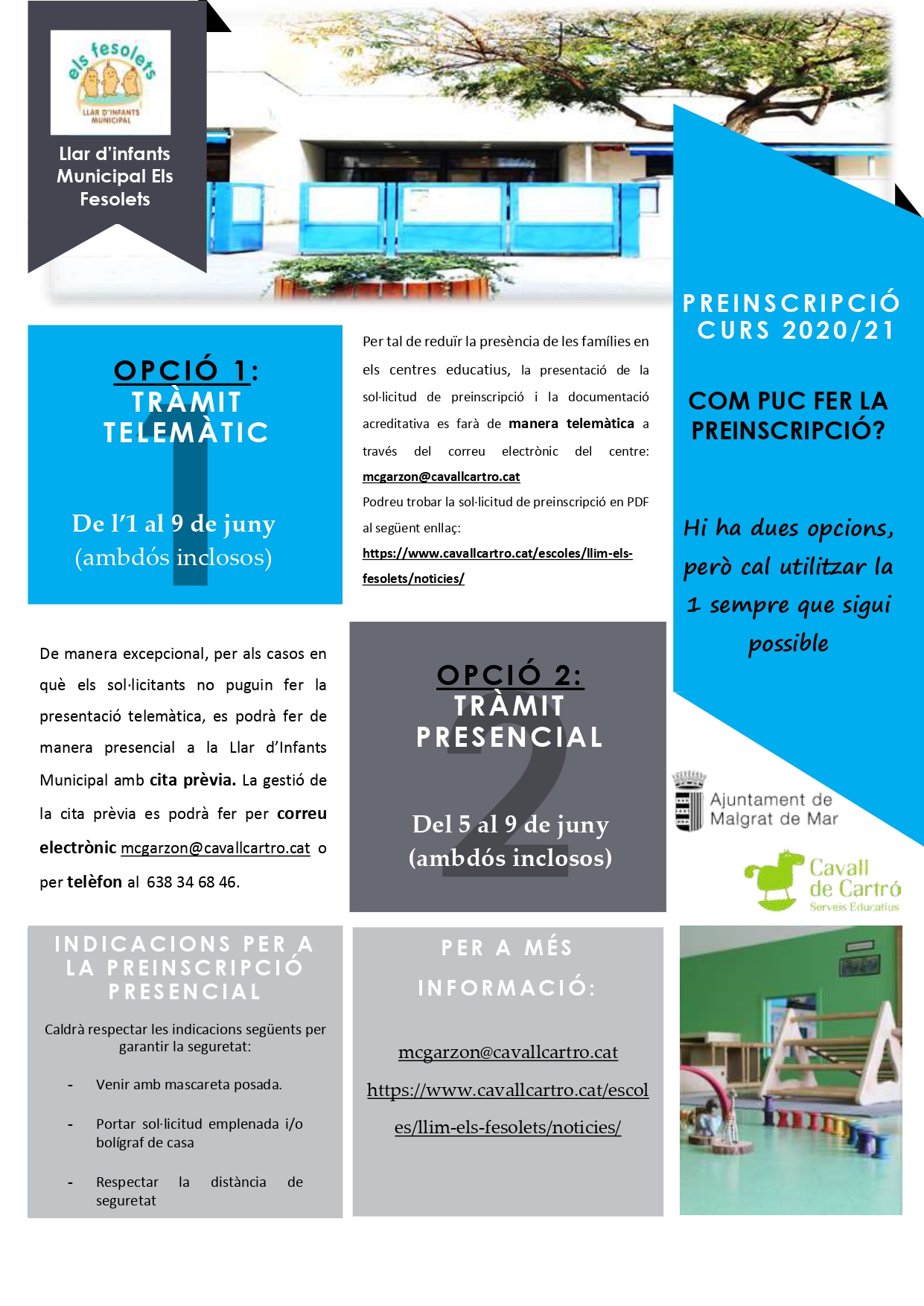 Termini de preinscripcions per a la Llar d'Infants Municipal Els Fesolets, de l'1 al 9 de juny