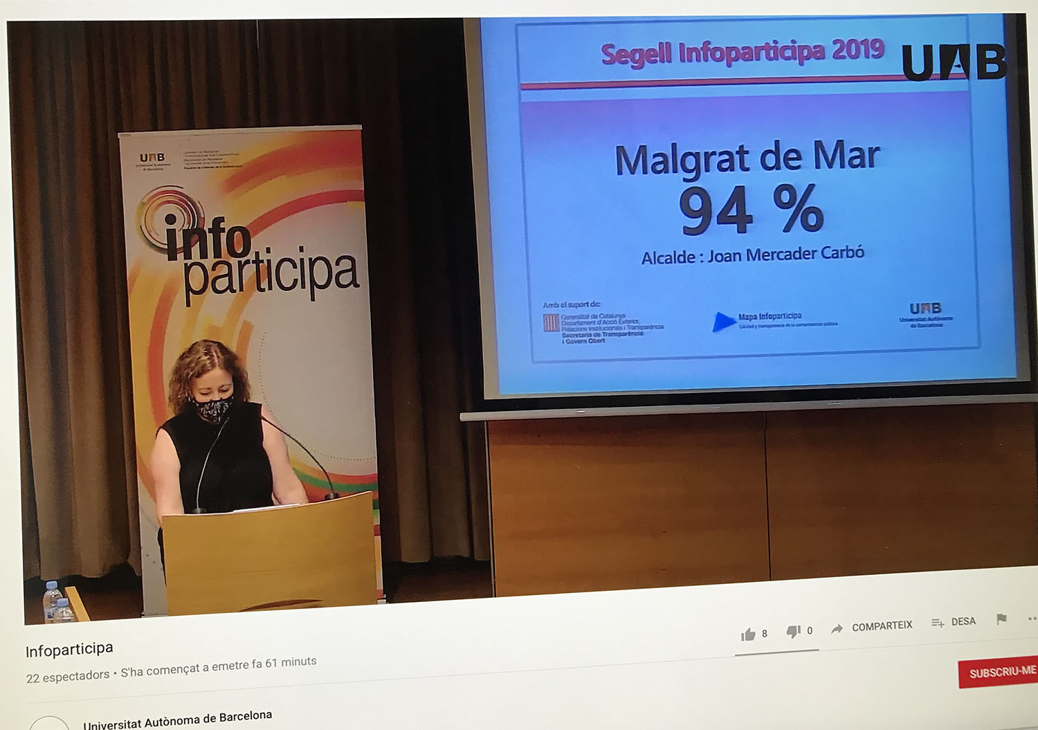 La cerimònia de lliurament de premis s'ha celebrat al rectorat de la UAB i s'ha pogut seguir pel canal de YouTube per l'aforament restringit a causa de la pandèmia. Foto: AjMalgrat. 