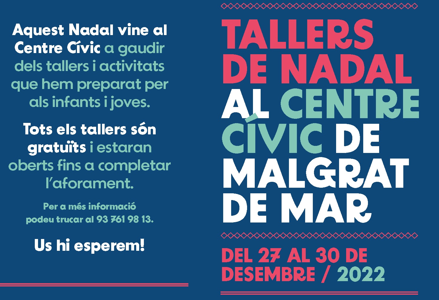 El Centre Cívic oferirà tallers de Nadal per a mainada i joves del 27 al 30 de desembre