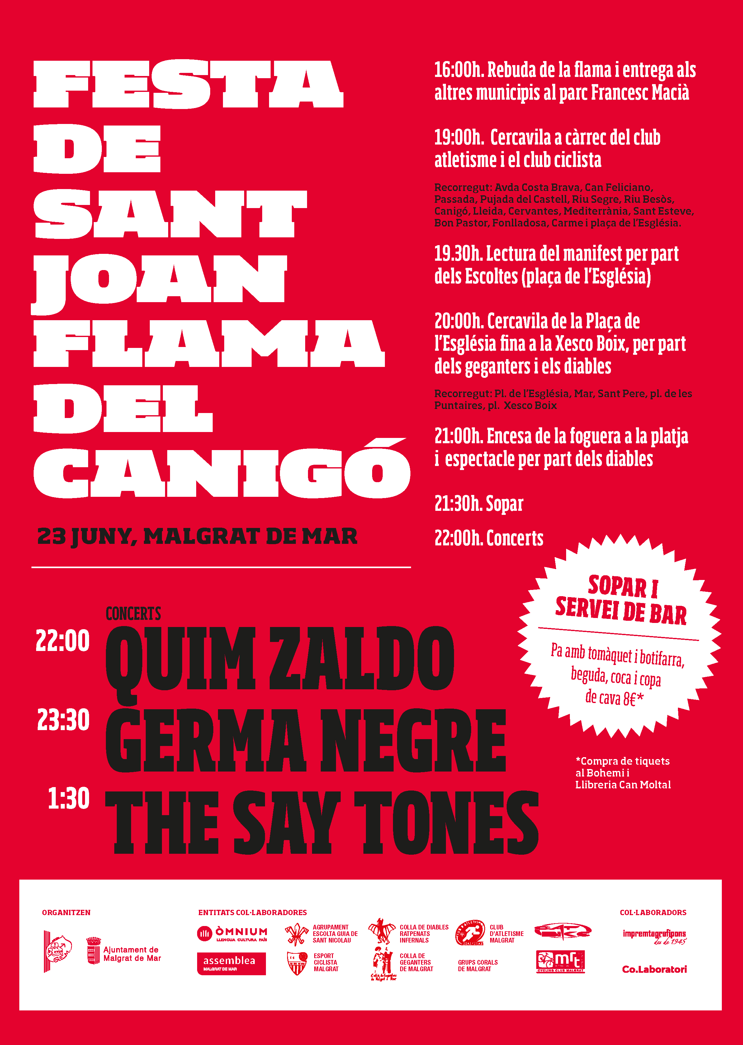 Concerts de Germà Negre, Quim Zaldo i The Say Tones avui per la revetlla de Sant Joan a la plaça Xesco Boix