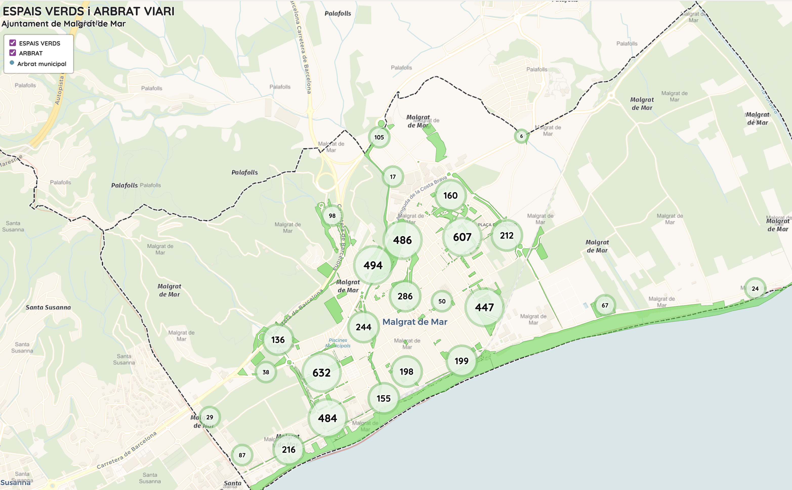 Renovat el visor de mapes dels espais verds que permet veure on són els 5.477 arbres del catàleg municipal